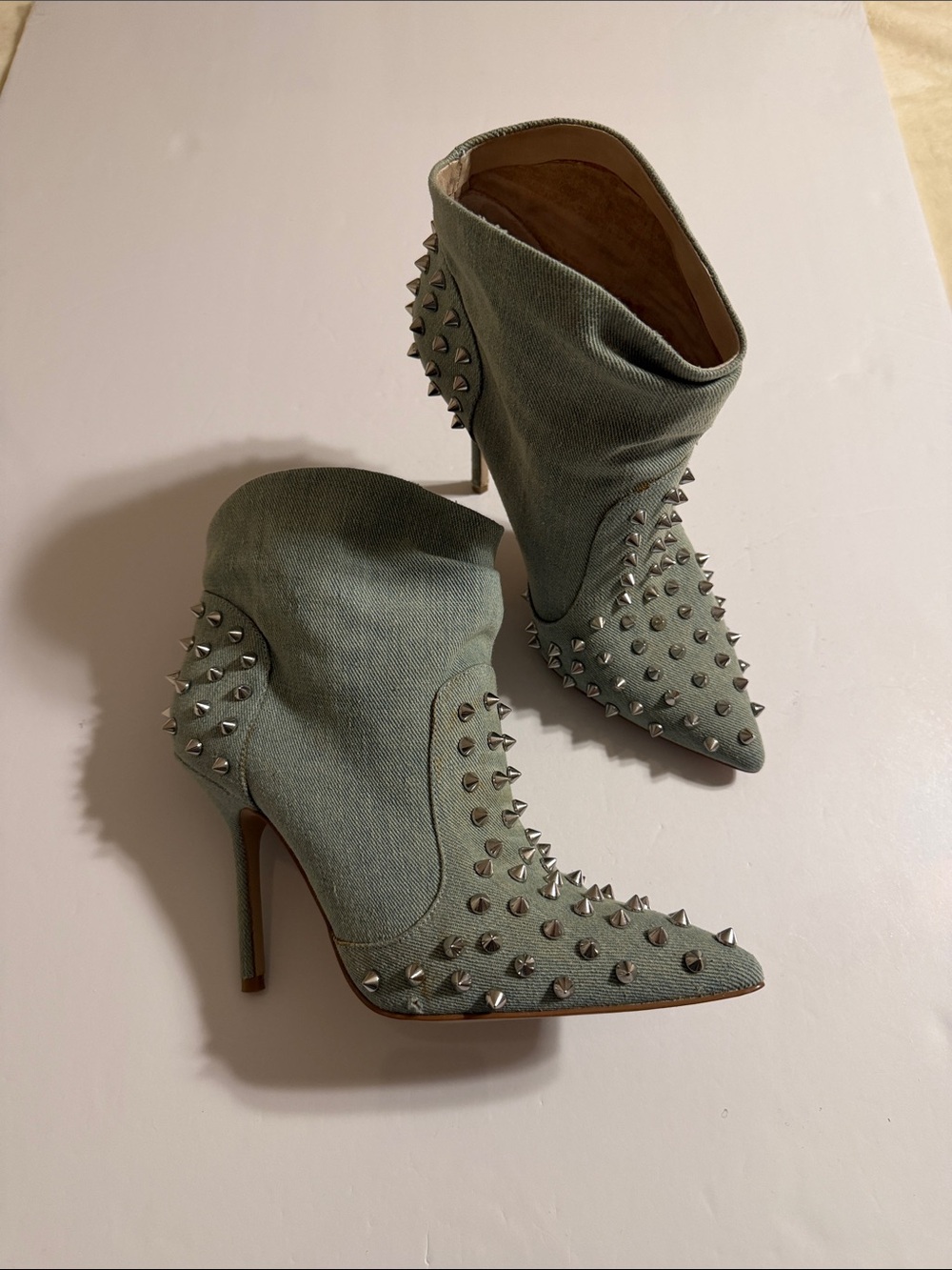 KG Kurt Geiger Wild Studded Blue Denim Pointed Toe Ankle Boots